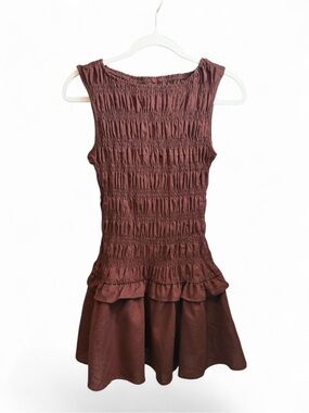 Brown Smocked Sleeveless Midi Dress